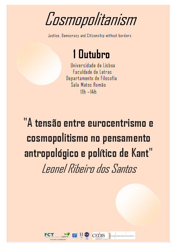 Palestra: A Tensão entre Eurocentrismo e Cosmopolitismo no Pensamento Antropológico e Político de Kant - 1 de Outubro